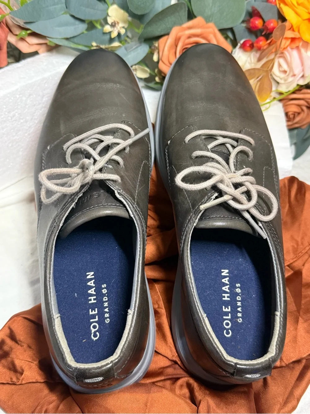 Cole Haan Gray Leather Derby Lace-Up Shoes